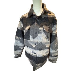 NWT Jachs NY Wool Southwestern Aztec Print Shacket Sherpa Lined Gray Black Men M